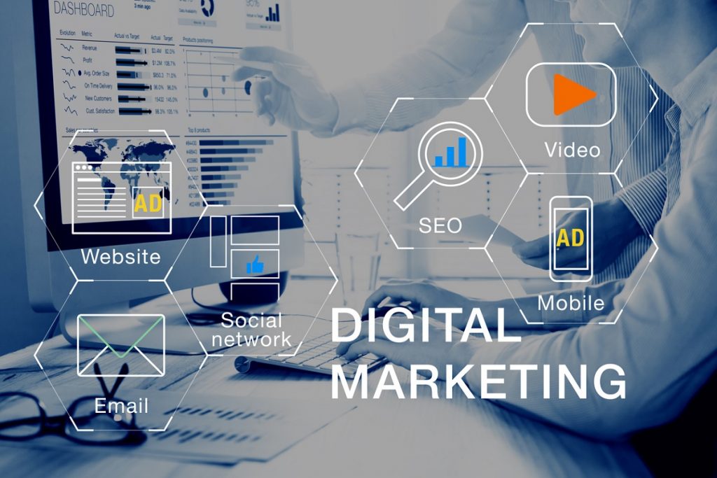 Digital marketing media (website, email, video), team analyzing PPC ROI